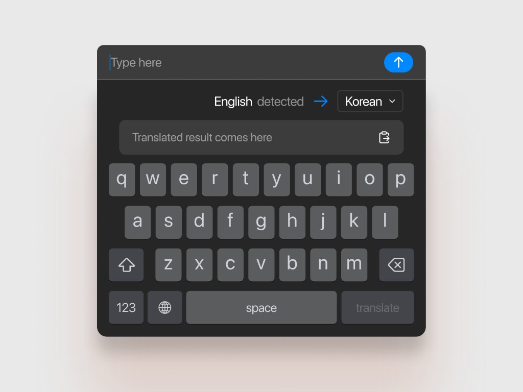 Type and Translate - translation tool interface